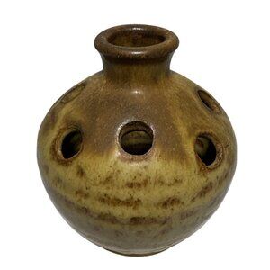 Flower Frog Studio Pottery Buchanan Anchor Pottery St Ives? Brown Yellow Signed